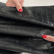Load image into Gallery viewer, Black Croco Print Split Calf Leather