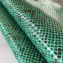 Load image into Gallery viewer, Green Glossy Snake Pattern Leather