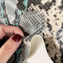 Load image into Gallery viewer, Beige-Light Blue Snake Pattern Leather
