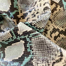 Load image into Gallery viewer, Beige-Light Blue Snake Pattern Leather
