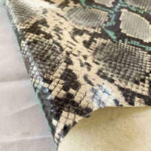 Load image into Gallery viewer, Beige-Light Blue Snake Pattern Leather