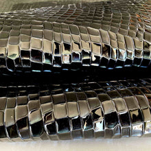 Load image into Gallery viewer, Blue Black Glossy Croco Leather