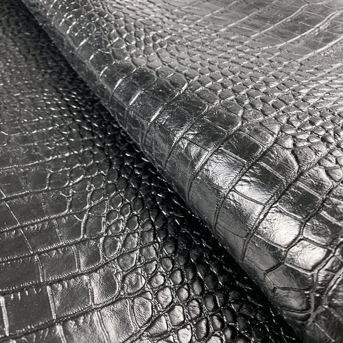 Black Croco Print Leather Matte