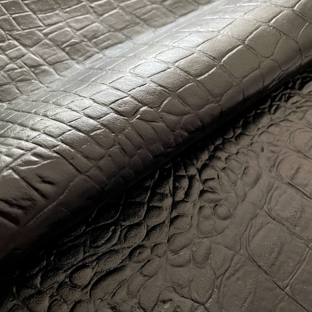 Black Croco Print Split Calf Leather