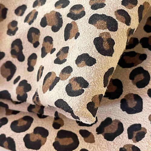 Beige Leopard Split Suede Leather