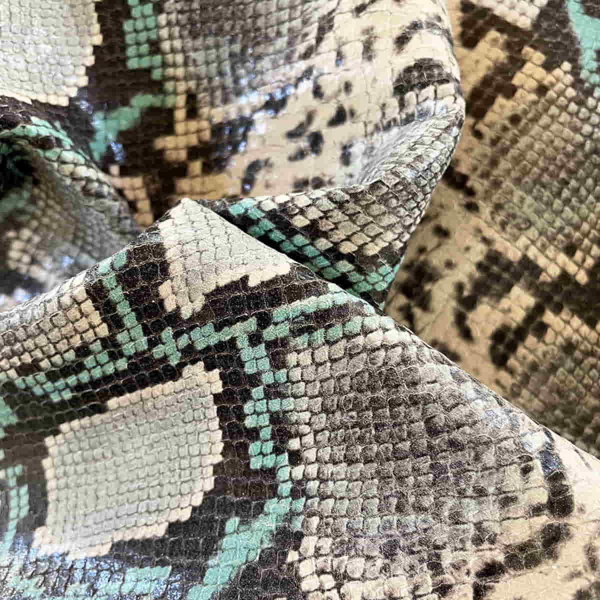 Beige-Light Blue Snake Pattern Leather | Italian Skins | Leathercosmos ...