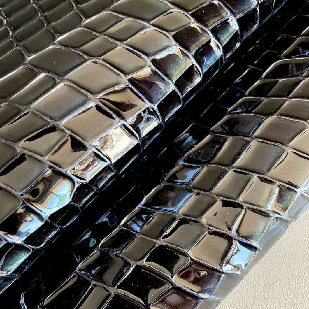Blue Black Glossy Croco Leather