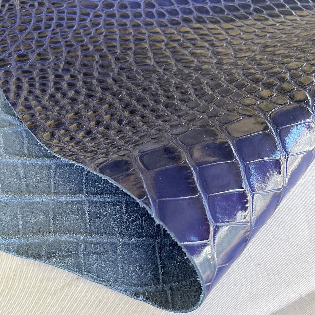 Blue Embossed Croco Print Leather 