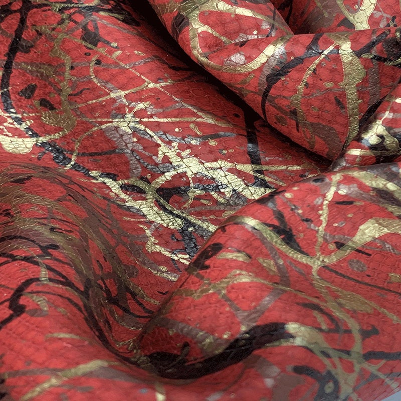 Red Painted Stamped Leather