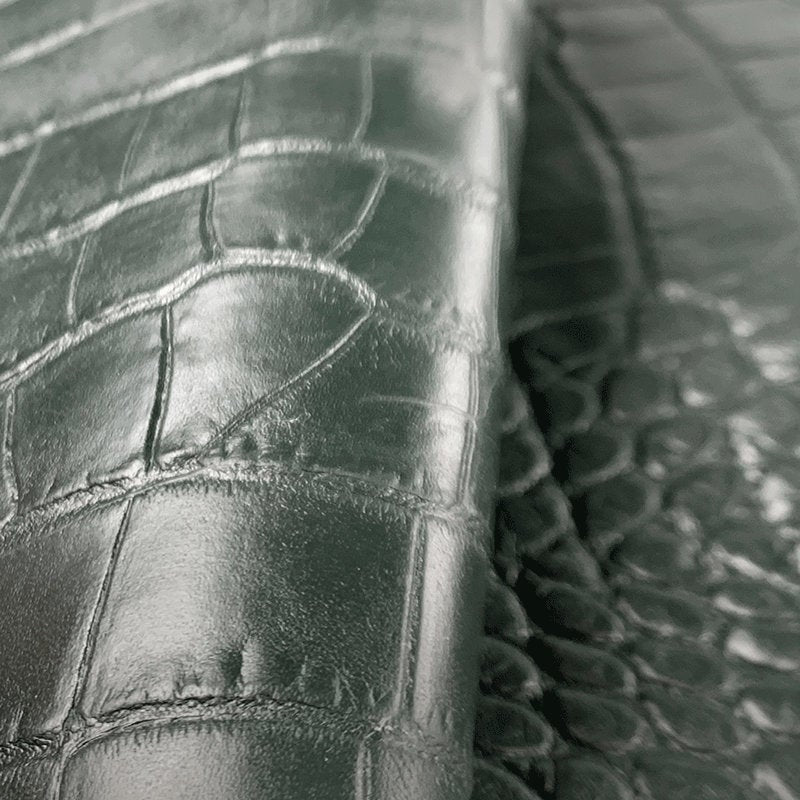 Green Grey Croco Print Leather