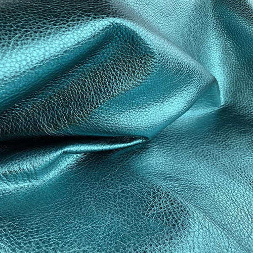 Turquoise Textured Metallic leather