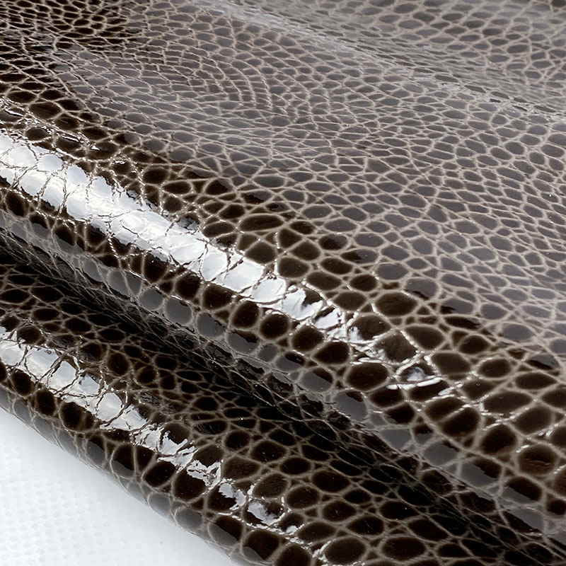 Brown Glossy Snake Print Leather